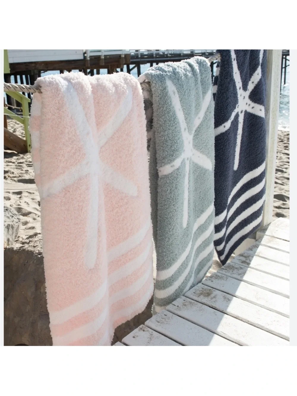 Barefoot Dreams CozyChic Coastal Starfish Baby Blanket Sunrise Seafoam Green